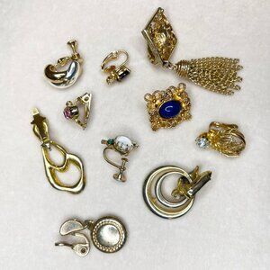 Vintage Single Clip-On Earrings Lot Gold Tone Replacement Crafts